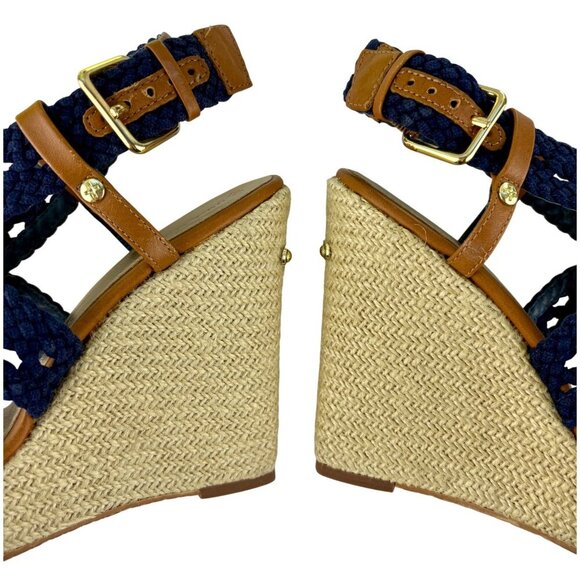 Lilly Pulitzer Kelsey Espadrille Wedge Platform Sandals in Navy & Tan Size 8 M - Picture 7 of 12
